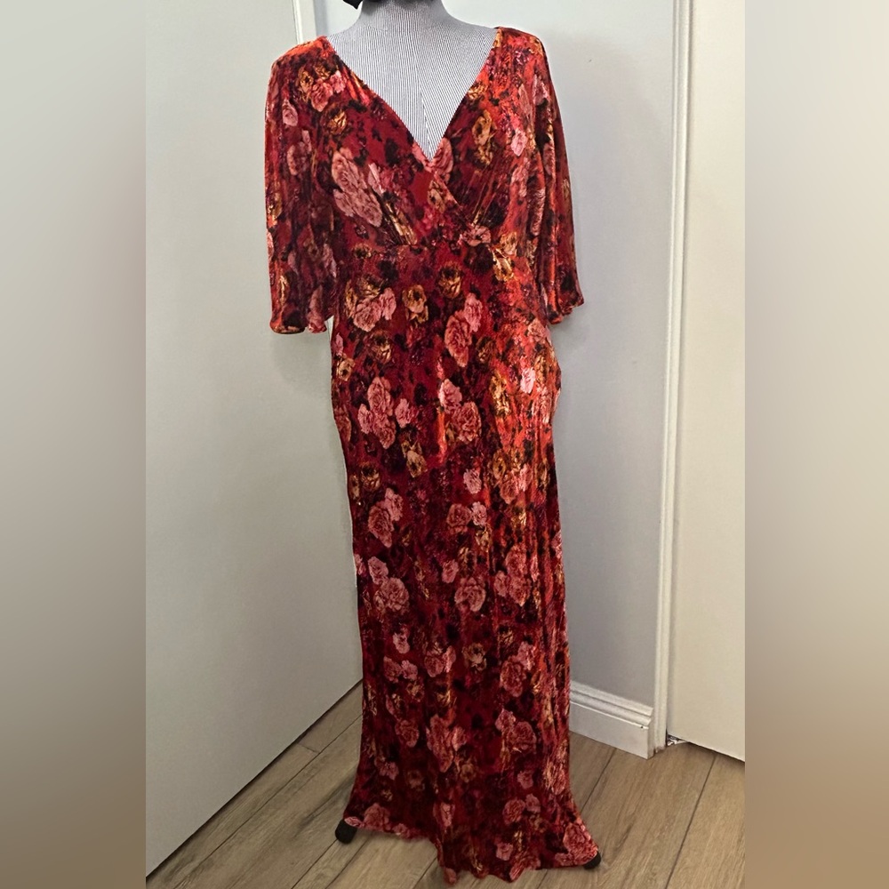 Johnny Was Red Floral Long Sleeve Dress